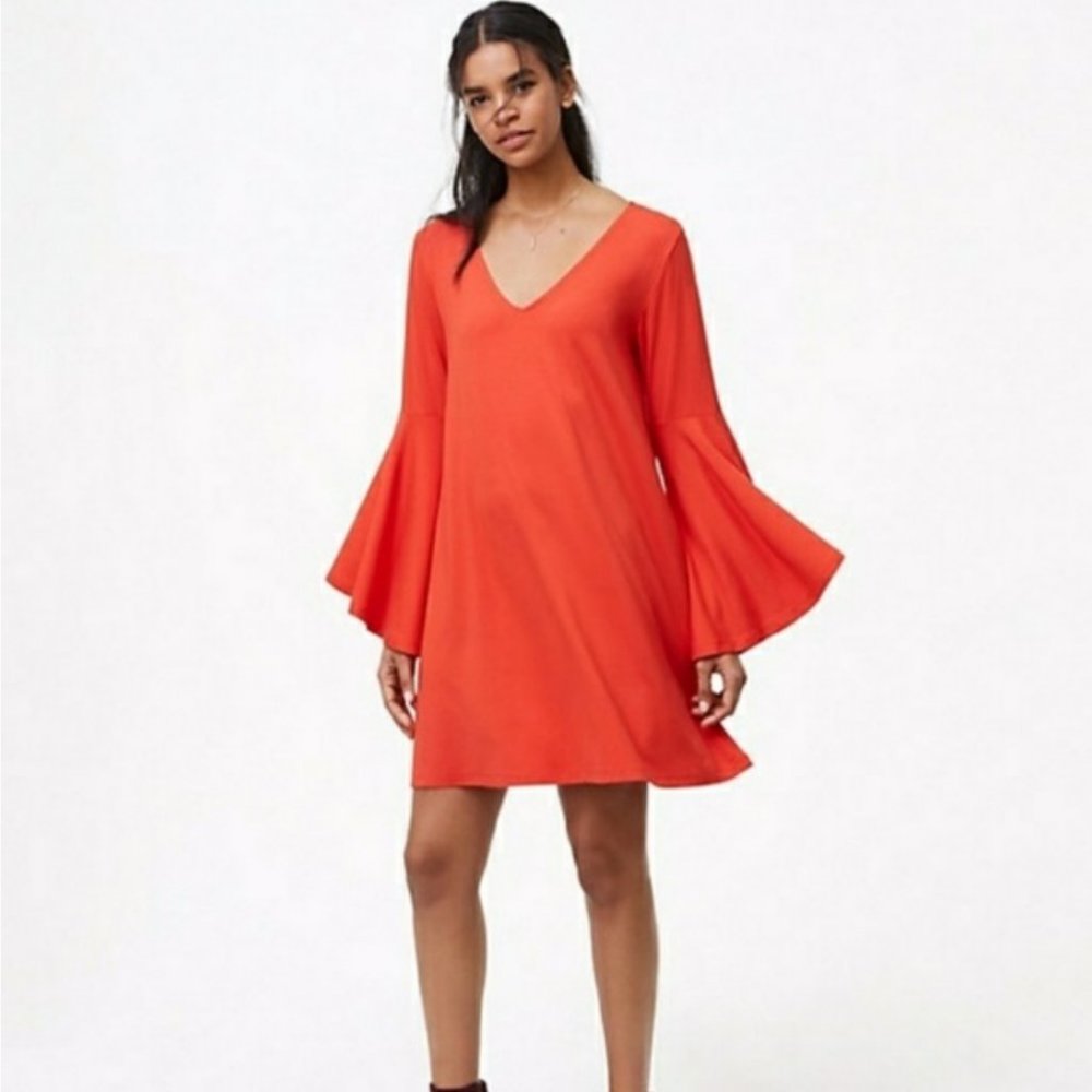 LOFT orange swing dress with bell sleeves